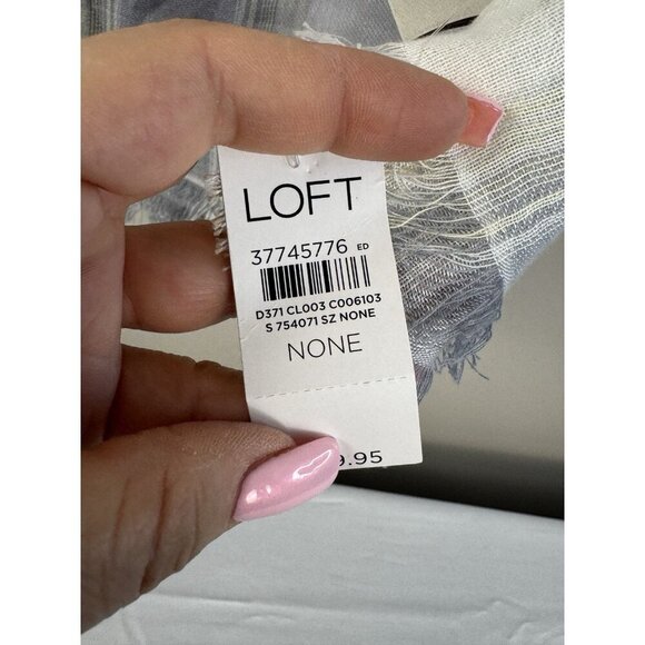 LOFT NWT Blue White Plaid Scarf Coastal Grandma Nautical Summer Lightweight Flaw - Picture 6 of 12